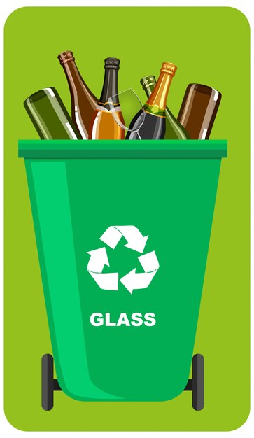 Green recycle bins with recycle symbol on green background