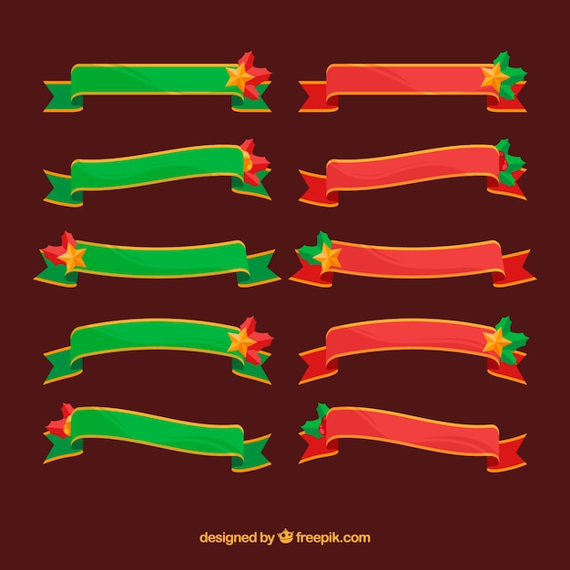 Free vector green and red christmas ribbons