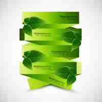 Free vector green ribbons with leaves