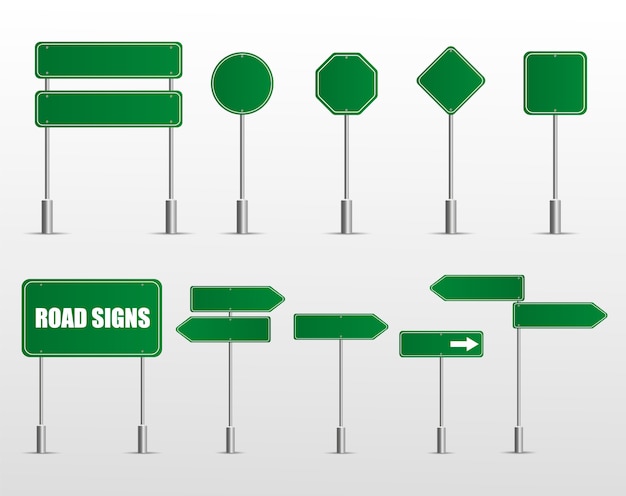 Premium Vector Green Road Signs Blank Icons Vector Green Plate Road Signs Templates For Direction