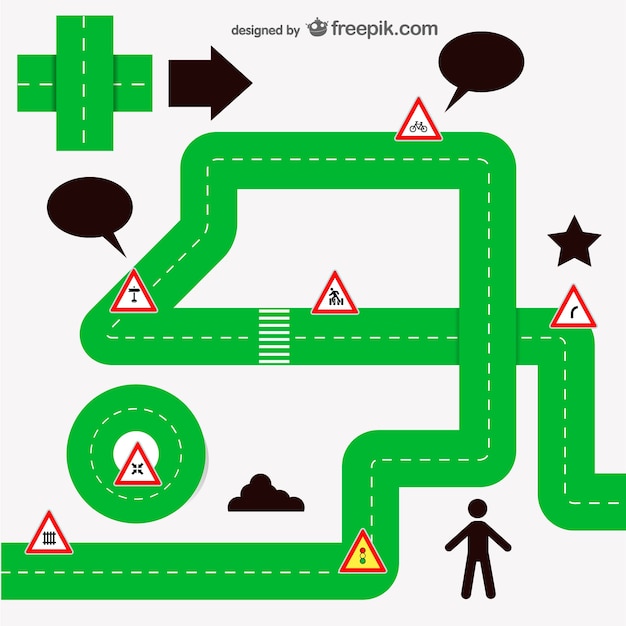 Free vector green road and traffic signs