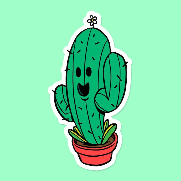 Green saguaro cactus sticker  with a white border