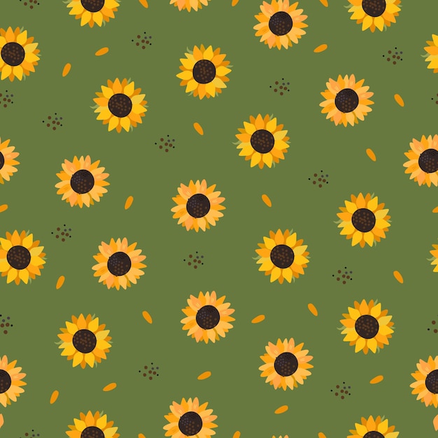 green seamless pattern with sunflowers