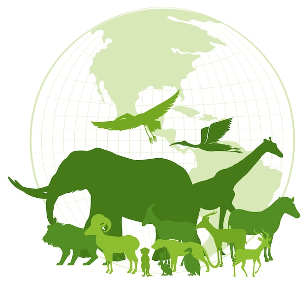 Free vector green silhouette of wild animals