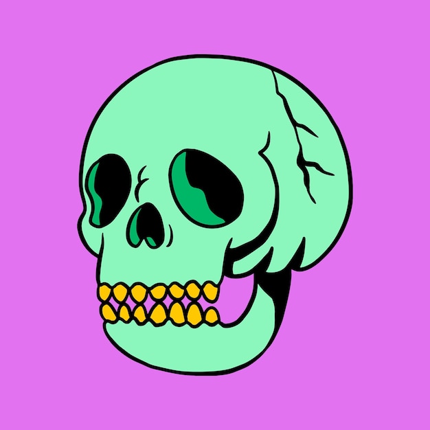 Green skull with gold teeth sticker design element