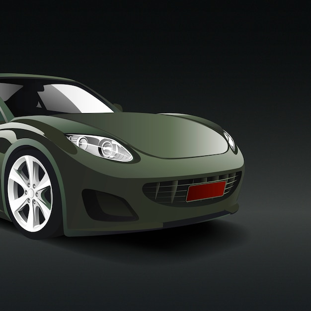 Green sports car in a black background vector