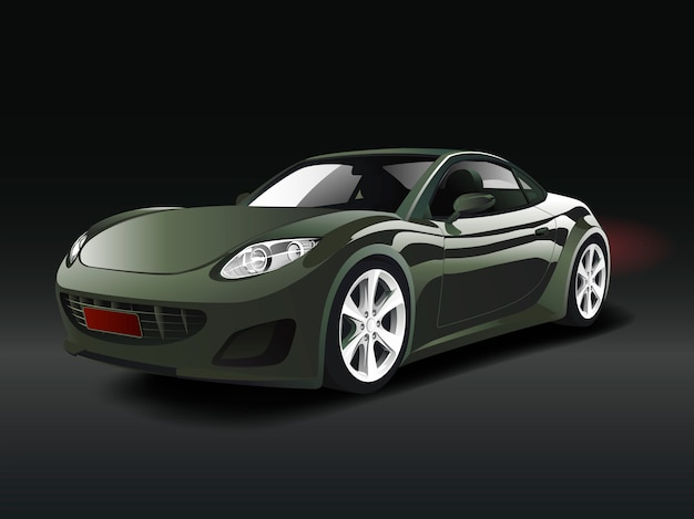 Free vector green sports car in a black background vector