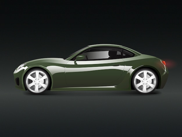 Green sports car in a black background vector