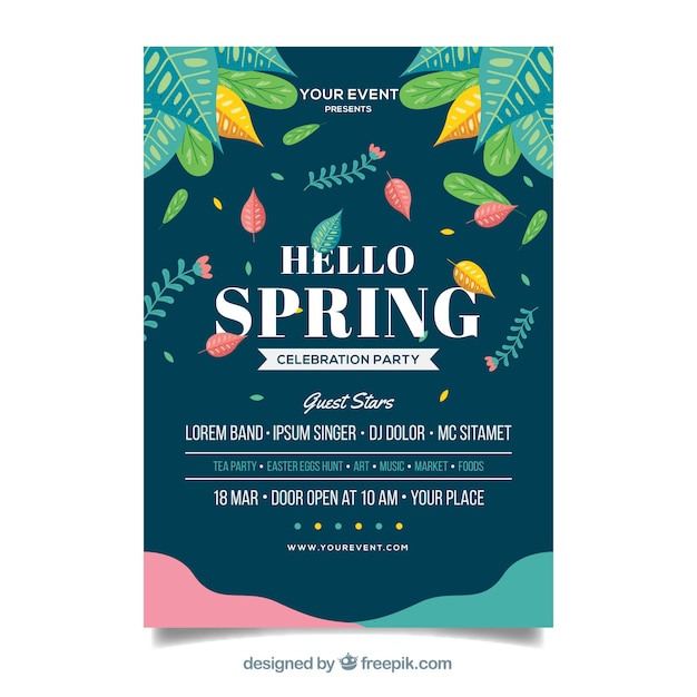 Green spring party poster template