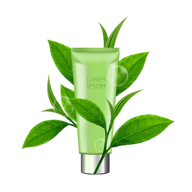 Green tea leaves and beauty product