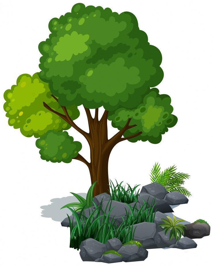 Free Vector green tree and grass on the rocks