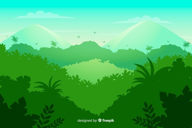 Зеленый тропический лесной пейзаж