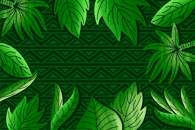 Green tropical leaves on geometric background