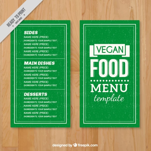 Free vector green vegan food menu