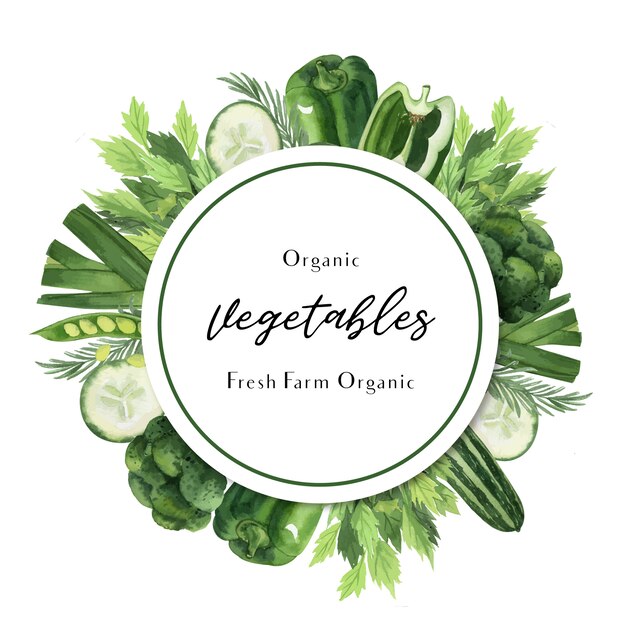 Green vegetables watercolor Poster Organic menu idea farm, healthy organic design