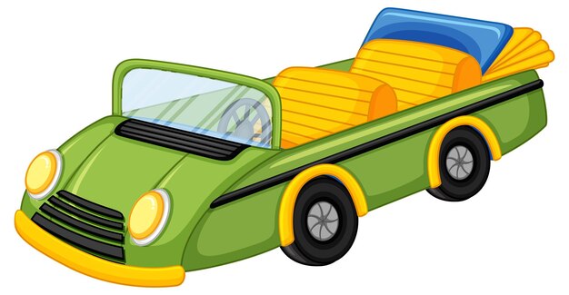 Green vintage convertible car in cartoon style