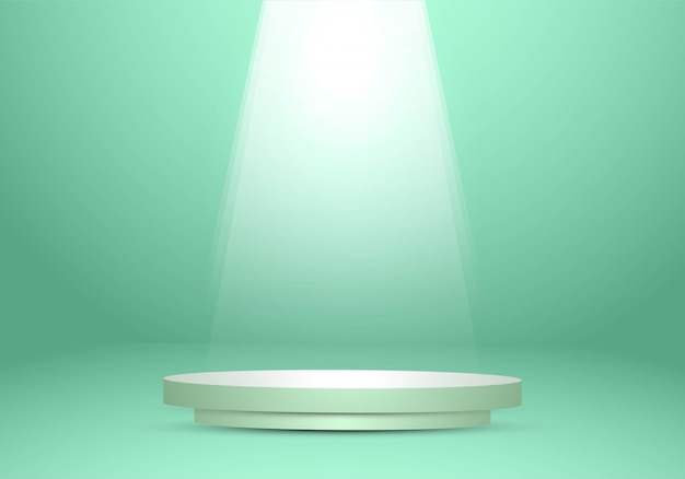 Free vector green wall studio background with podium spotlight