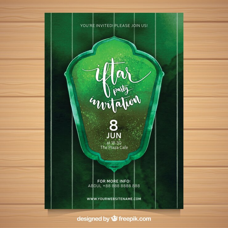 무료 Vector 그린 수채화 iftar 전단지