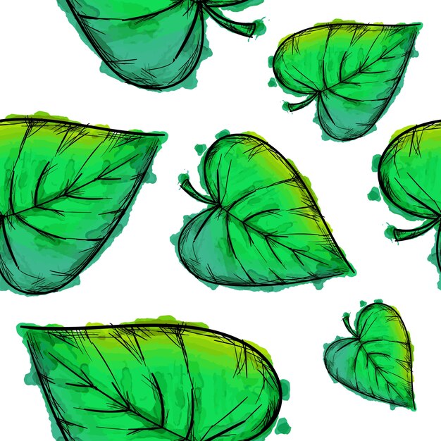 Green watercolor leaves pattern background