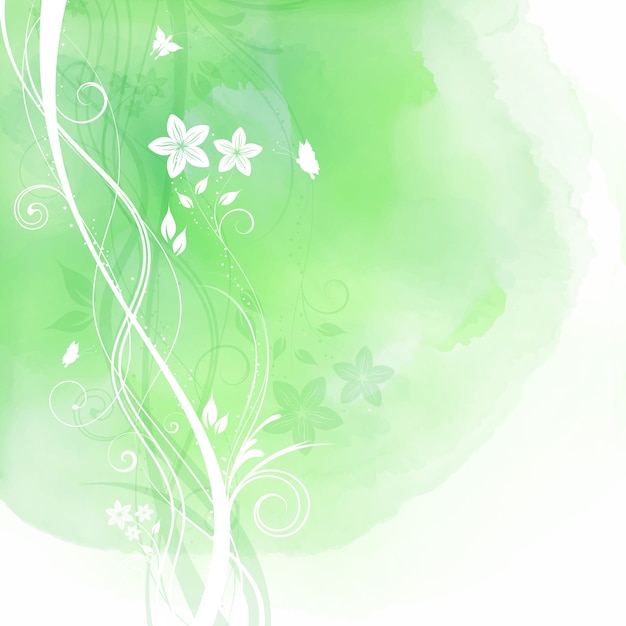 Green watercolor texture with floral elements