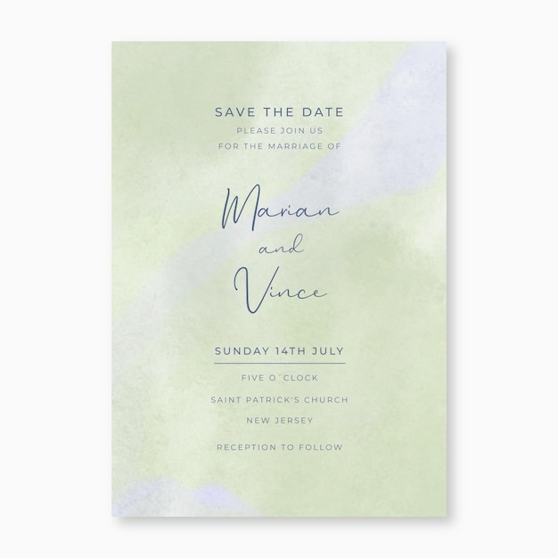 Free vector green watercolor wedding invitation