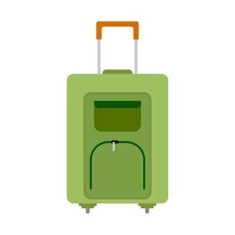 Зеленая колесная дорожная сумка с багажом на белом фоне. чемодан для путешествий в плоском стиле. векторная иллюстрация
