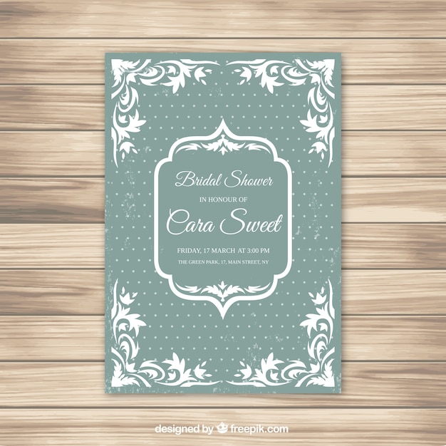 Free vector green and white bridal shower invitation with dot background