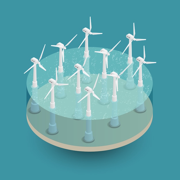 Free vector green wind energy isometric composition