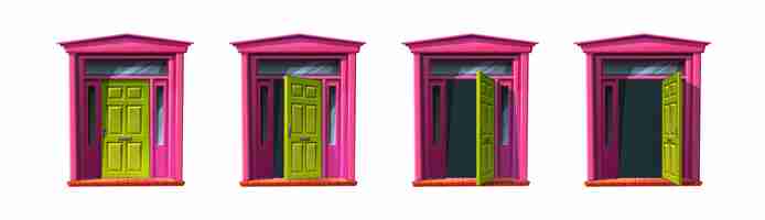 Free vector green wooden door of old cottage house vector cartoon style icon illustrations sprite animation fo