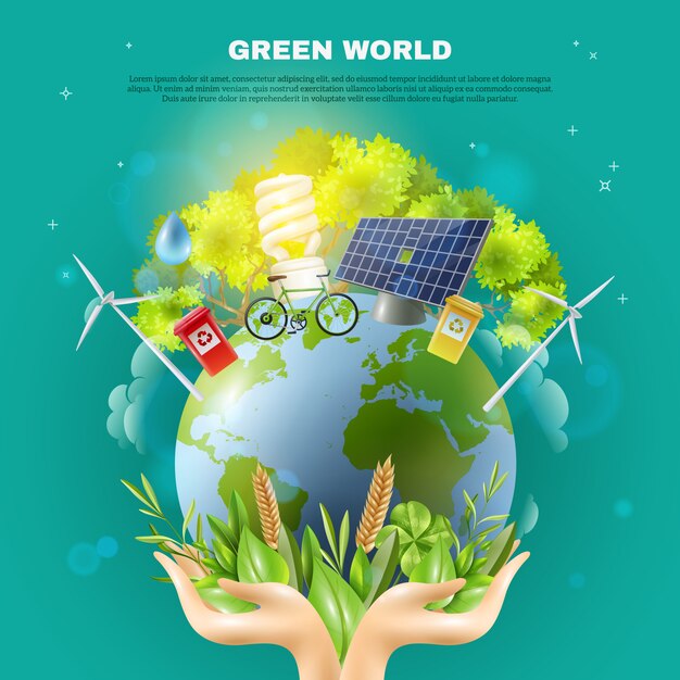 Green world ecology concept composition poster Free Vector