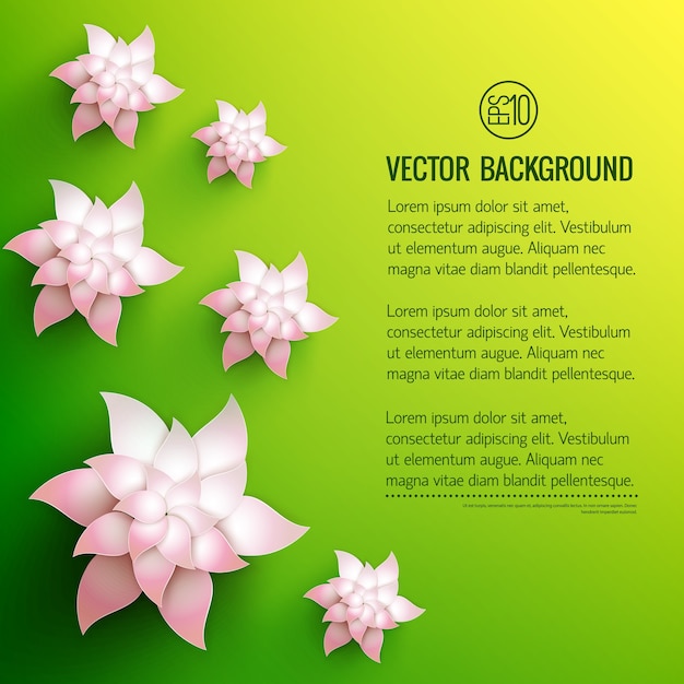 Бесплатное векторное изображение Зелено-желтый с текстом и белыми декоративными цветами с бледно-розовым оттенком иллюстрации