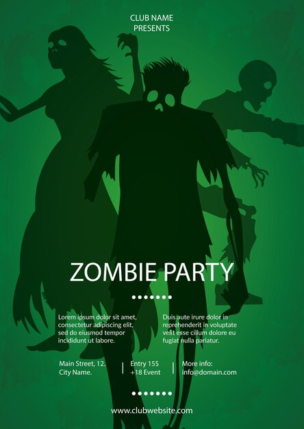 Green zombie party poster