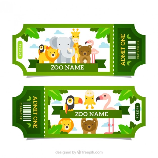 Free Vector green zoo tickets with animals