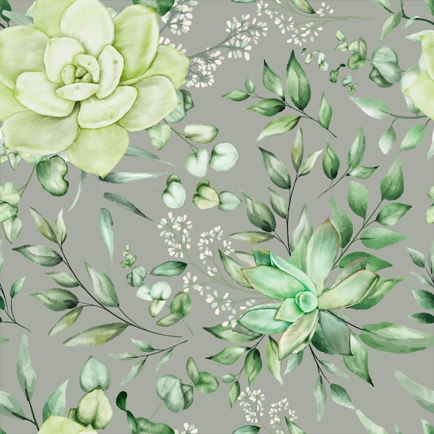 緑の水彩花のシームレスなパターンデザイン 無料ベクター