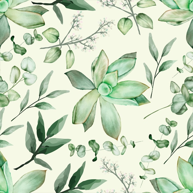 greenery watercolor floral seamless pattern design