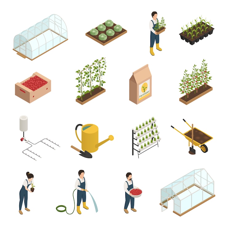 Free Vector greenhouse elements isometric elements set