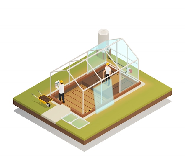 Free vector greenhouse facility construction isometric composition