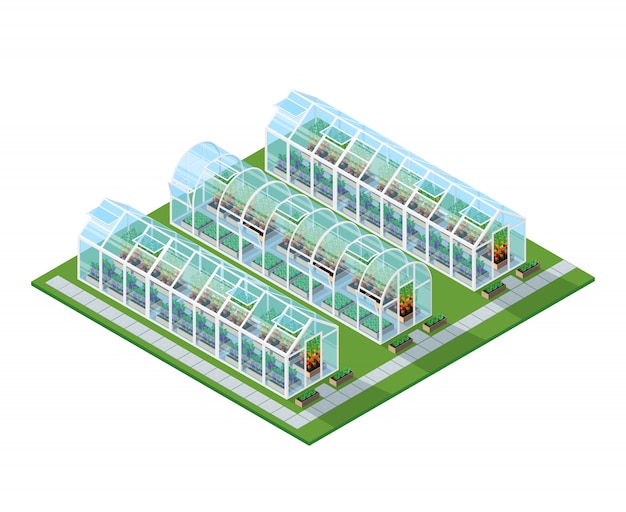 Free vector greenhouses isometric location