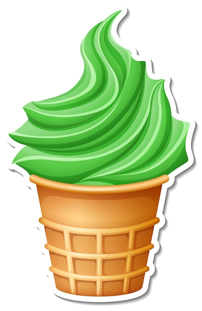 Vettore gratuito gelato al tè verde nell'adesivo del cono di cialda