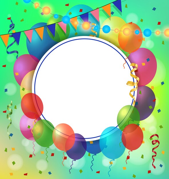 Greeting Card, Balloons and Round Frame