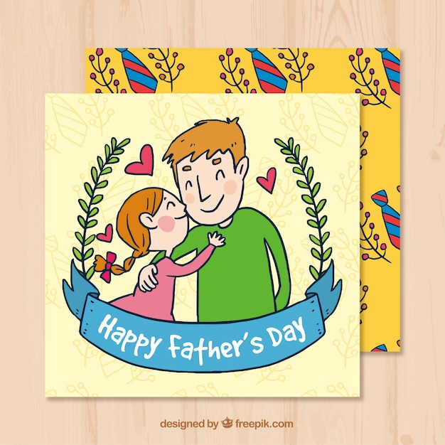 Greeting card of father with his daughter in hand-drawn style