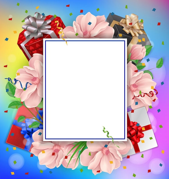 Greeting card, flowers, gifts and frame