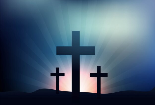 Greeting card for good Friday with three crosses background