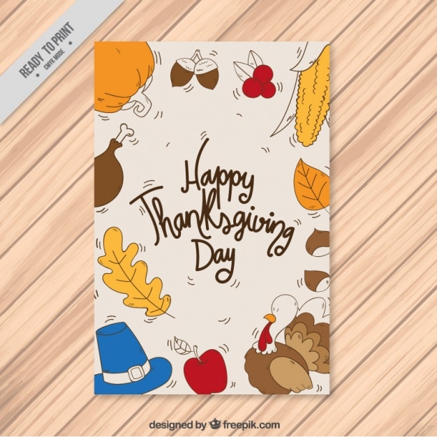 Greeting card of thanksgiving with hand drawn elements