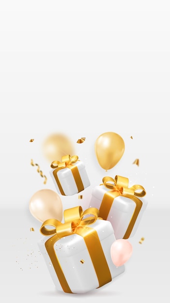 Greeting card with balloons and gift boxes template vector illustration Premium Vector