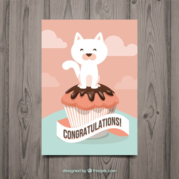 Greeting card with a cat and a cake