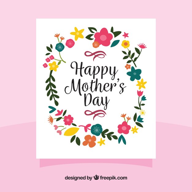 Поздравительная открытка с цветными цветами на день матери