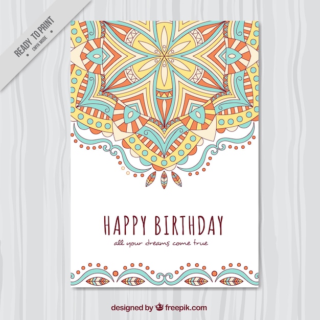 Free vector greeting card with colored ornament in boho style