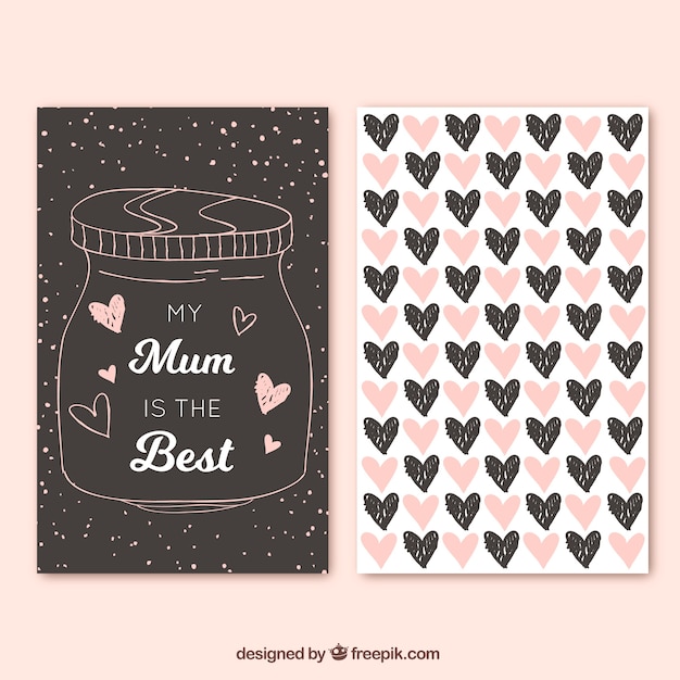 Free vector greeting card with hand-drawn jar and hearts
