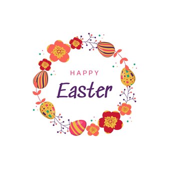 화환의 형태로 계란과 꽃을 장식한 행복한 부활절 편지가 있는 인사말 카드